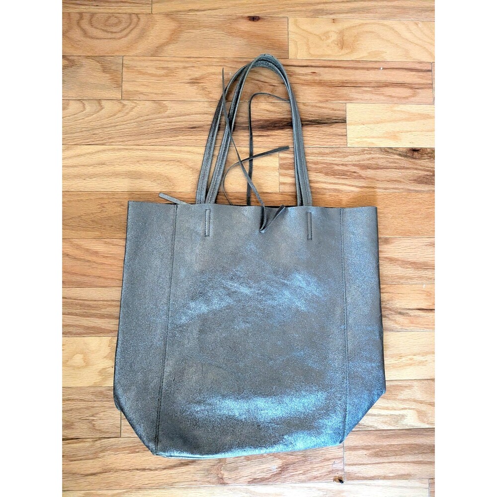 Prodotto Artigianale Vera Pelle Leather Tote Bag Shoulder Bag Silver 15in x 16in